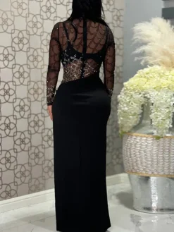 Rhinestone Mesh Maxi Split Dress