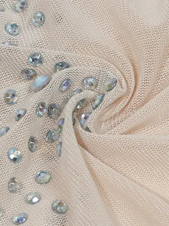 Rhinestone Mesh Patchwork Zip Up Short Jumpsuit