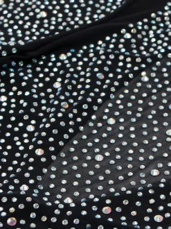 Rhinestone Mesh Patchwork Zip Up Short Jumpsuit