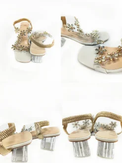 Rhinestone Patchwork Chunky Open Toe Heel