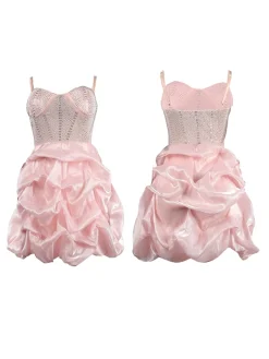 Rhinestone Spaghetti Strap Tulle Layered Dress