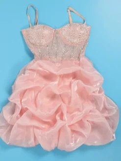 Rhinestone Spaghetti Strap Tulle Layered Dress