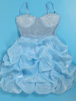 Rhinestone Spaghetti Strap Tulle Layered Dress