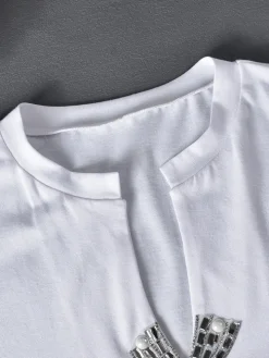 Rhinestone Split Hem Crop Top