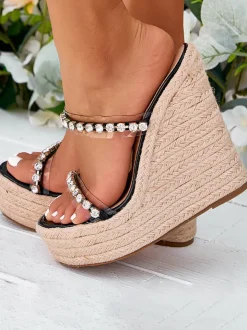 Rhinestone Transparent Strap Wedge Sandals