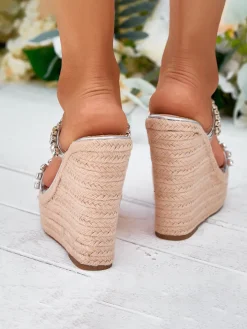 Rhinestone Transparent Strap Wedge Sandals