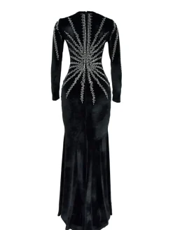 Rhinestone Velvet Mesh Maxi Dress