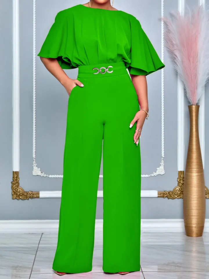 Round Neck Solid Color Wide-Leg Jumpsuit