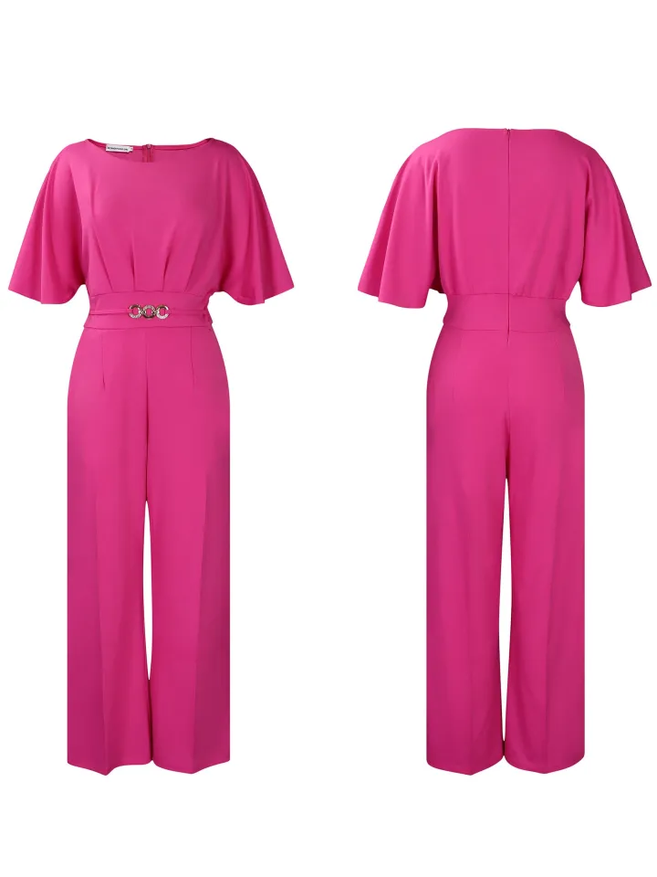 Round Neck Solid Color Wide-Leg Jumpsuit