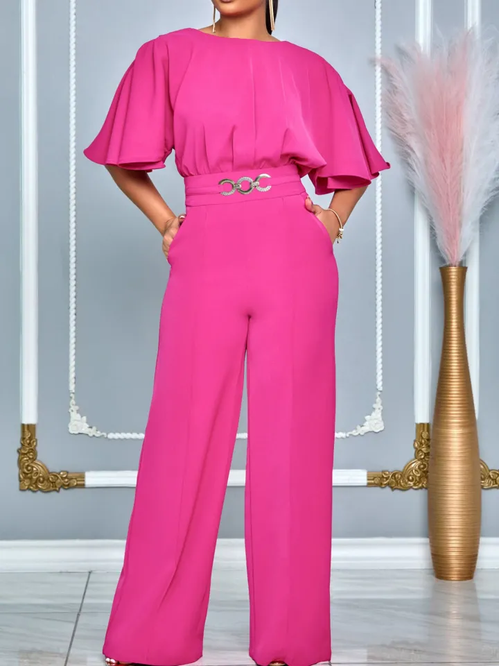 Round Neck Solid Color Wide-Leg Jumpsuit