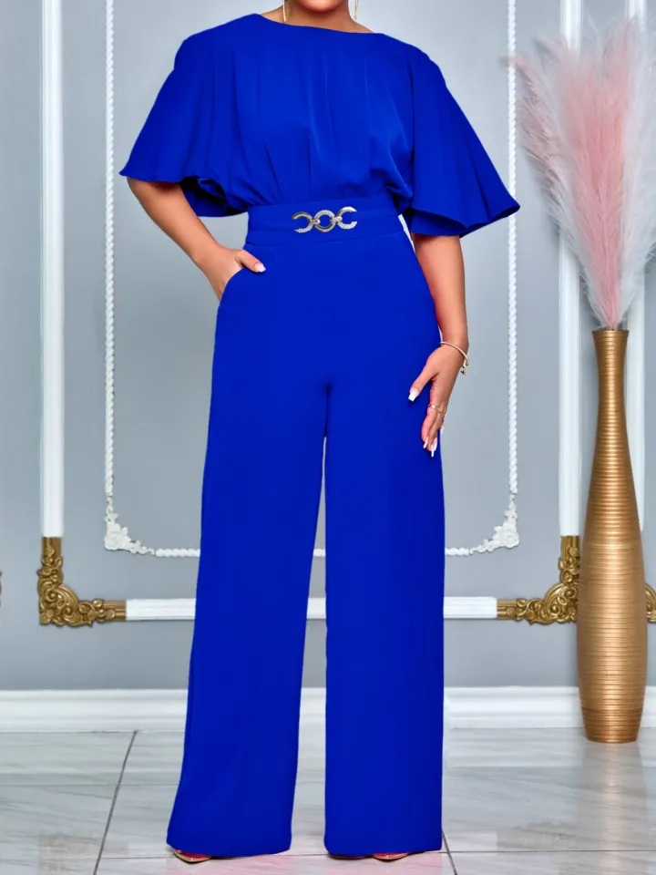 Round Neck Solid Color Wide-Leg Jumpsuit