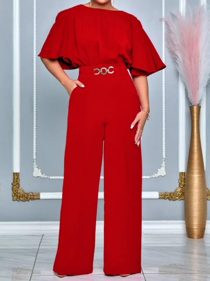 Round Neck Solid Color Wide-Leg Jumpsuit