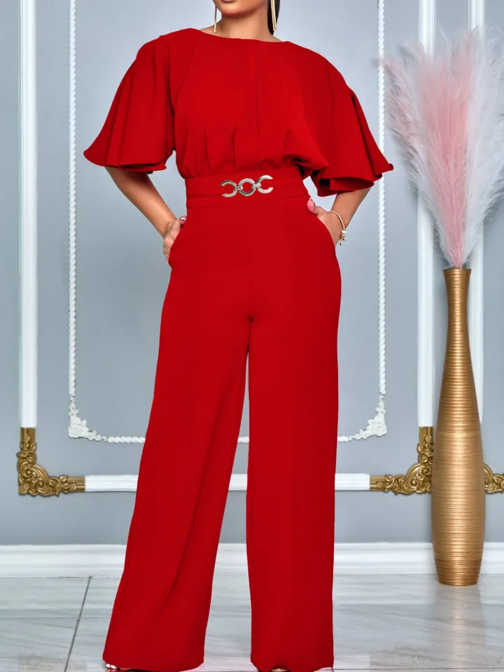 Round Neck Solid Color Wide-Leg Jumpsuit