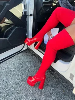 Round Toe High Heel Stretch Knit Boots