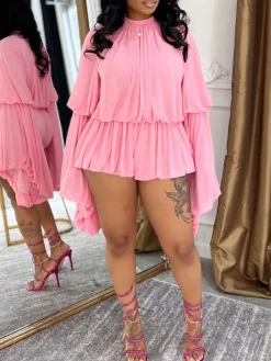 Ruffle Lantern Sleeve Top Shorts Set