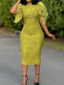 Ruffle Sleeve Patchwork Midi Dress