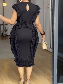 Ruffle Solid Color Midi Dress