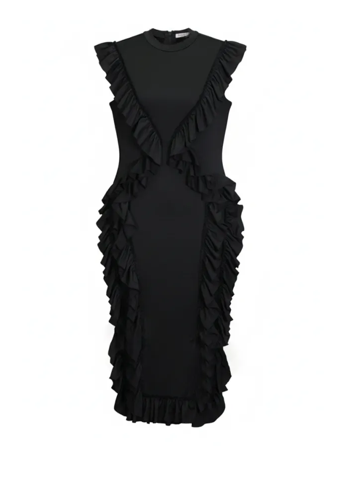 Ruffle Solid Color Midi Dress