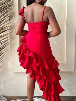 Ruffled Asymmetrical Ruched Cami Dress