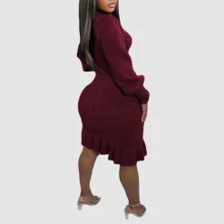 Ruffled Knitted Turtleneck Dress