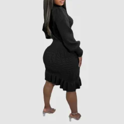 Ruffled Knitted Turtleneck Dress