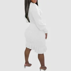 Ruffled Knitted Turtleneck Dress