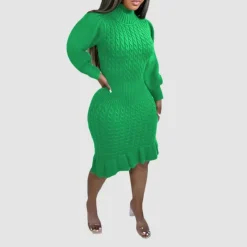 Ruffled Knitted Turtleneck Dress