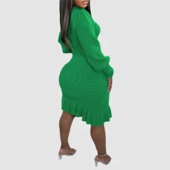 Ruffled Knitted Turtleneck Dress