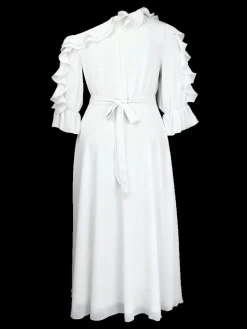 Ruffled Off-Shoulder Pleated Maxi Dress