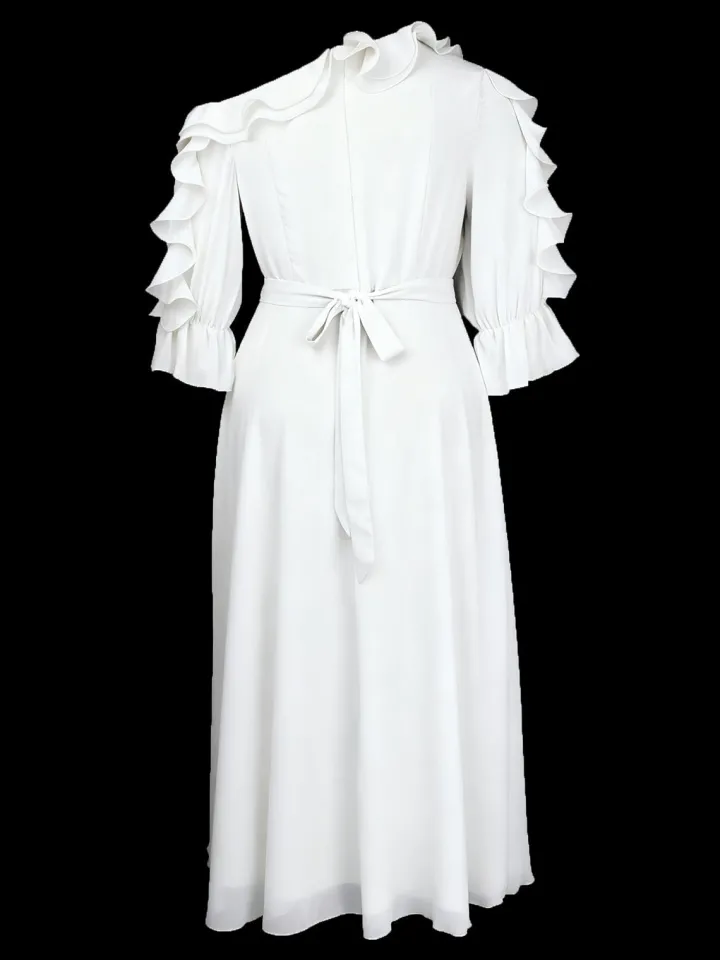 Ruffled Off-Shoulder Pleated Maxi Dress