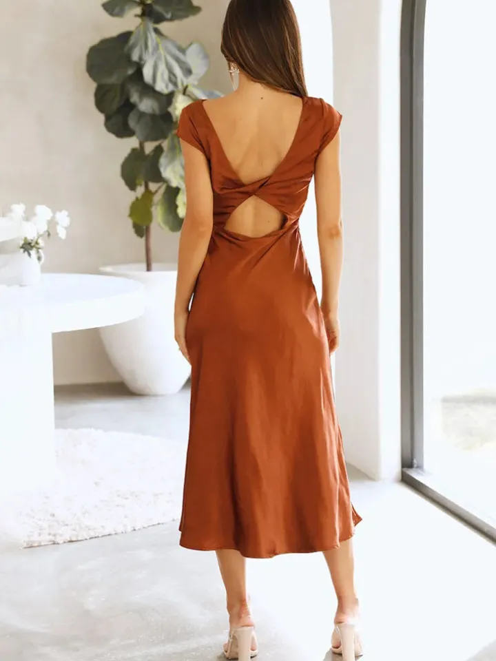 Satin Sleeveless Blackless Midi Dress