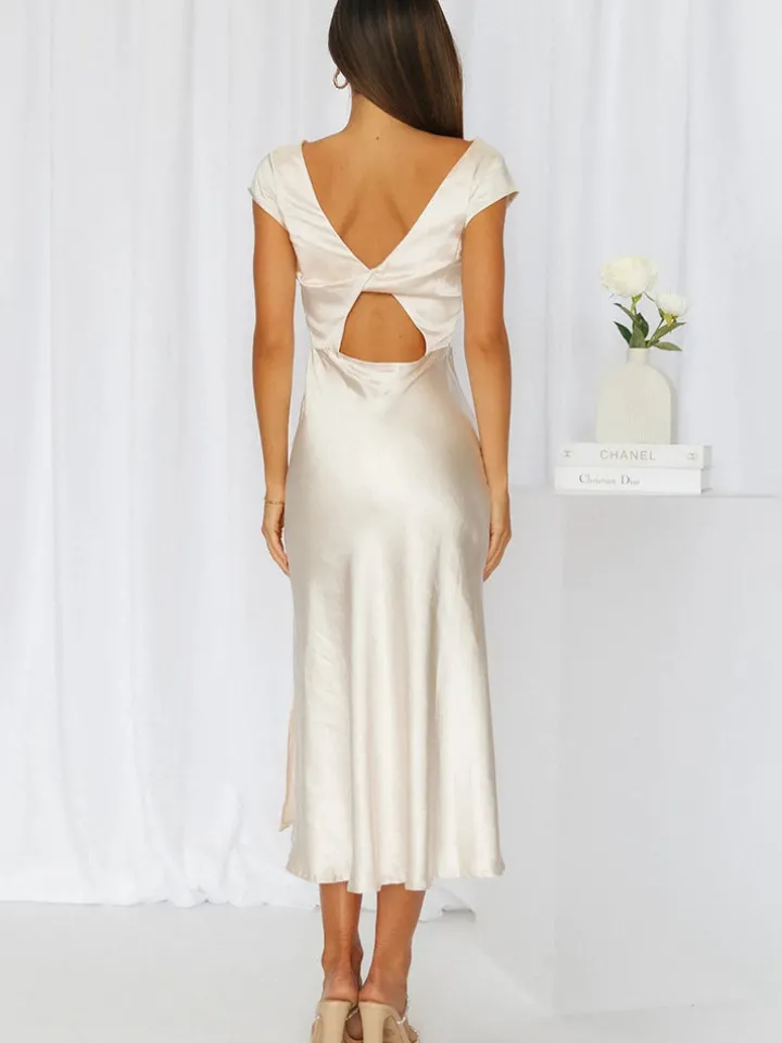 Satin Sleeveless Blackless Midi Dress