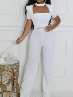 Scarf Neck Belted Wide Leg Jumpsuit