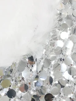 Sequin Halter Backless Feather Trim Dress