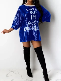 Sequin Letter Print Mini Dress