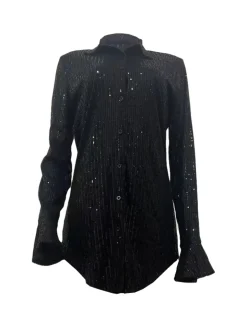 Sequin Loose Flare Sleeve Shirt Mini Dress