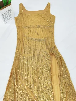 Sequin Sleevelesss Split Bodycon Maxi Dress