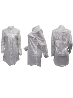 Sequins Long Sleeve Shirts Mini Dress