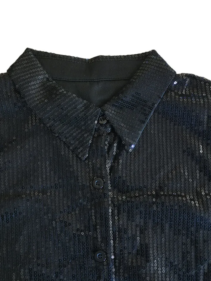 Sequins Long Sleeve Shirts Mini Dress