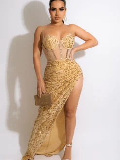 Sequins Sleeveless Split Maxi Dress