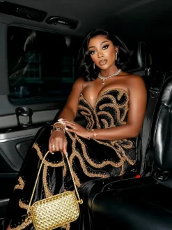 Sequins Strapless Velvet Maxi Dress