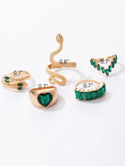 Serpent Imitation Emeralds and Diamonds Ring Set