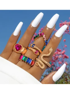 Serpent Imitation Emeralds and Diamonds Ring Set