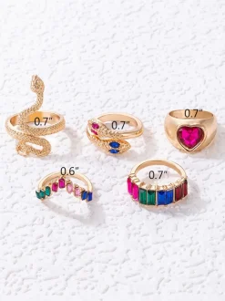 Serpent Imitation Emeralds and Diamonds Ring Set