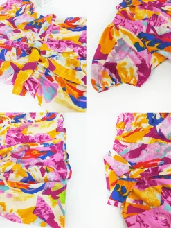 Short Lantern Sleeve Floral Print Midi Dress