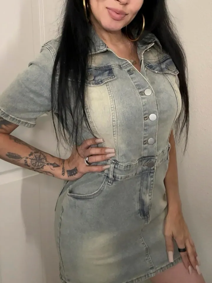 Short Sleeve Button Down Denim Mini Dress