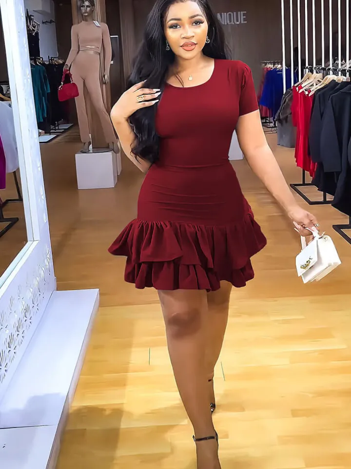 Short Sleeve Criss Cross Ruffle Mini Dress