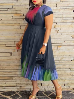 Short Sleeve Floral Print Pleated Skrit Suit