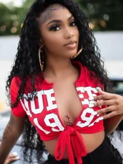 Short Sleeve Letter Print Lace Up Top