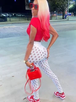 Short Sleeve Letter Print Lace Up Top